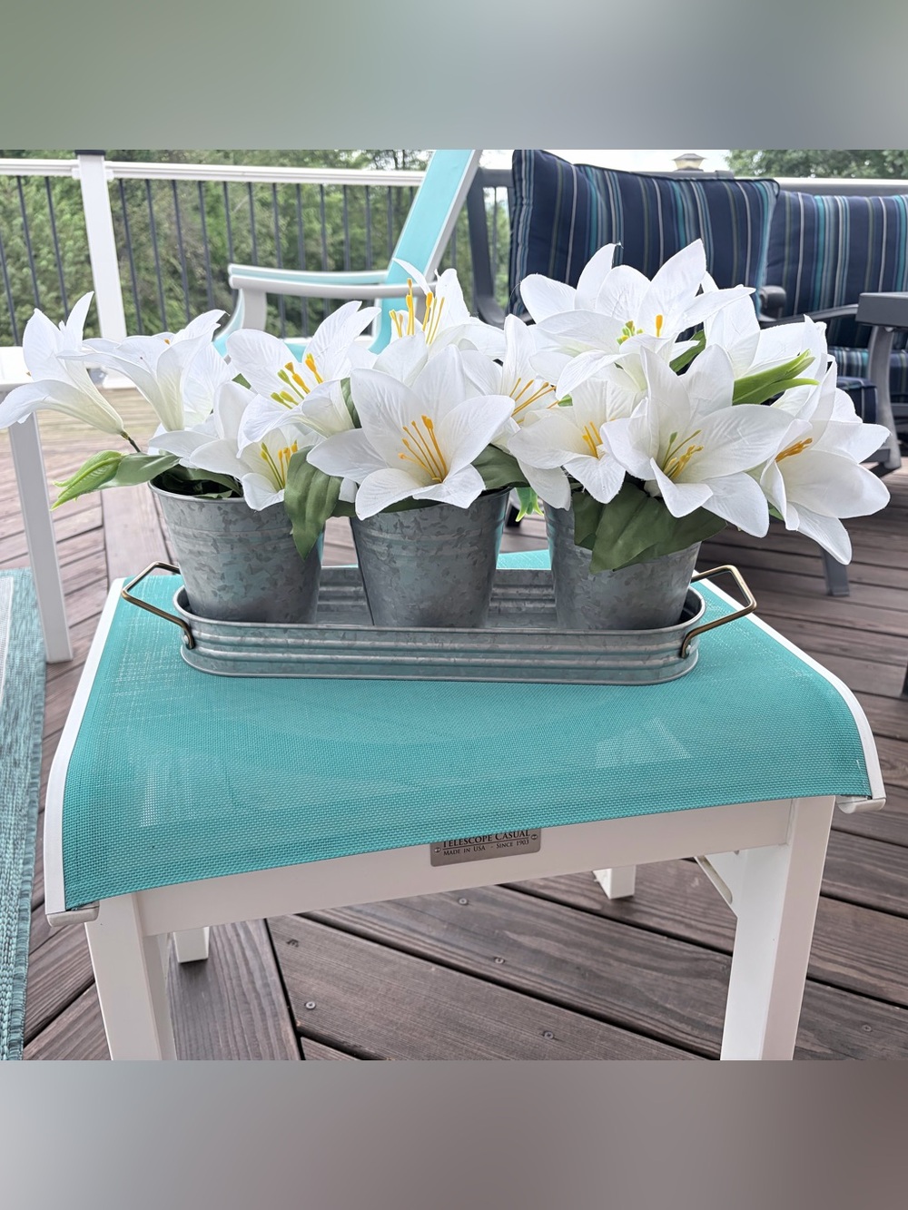 White Artificial Lily Trio in Galvanized Tin Pots - Home Accents
